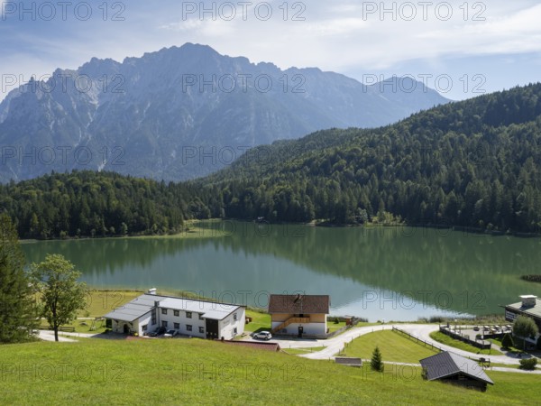 Restaurants at Lautersee, Karwendel Mountains, Alps, Mittenwald, Werdenfelser Land, Upper Bavaria,