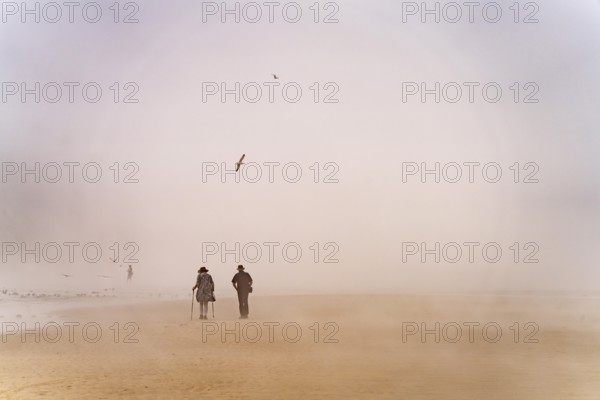 Fog on Cran d'Escalles beach on the Côte d'Opale or Opal Coast in Escalles, France, Europe