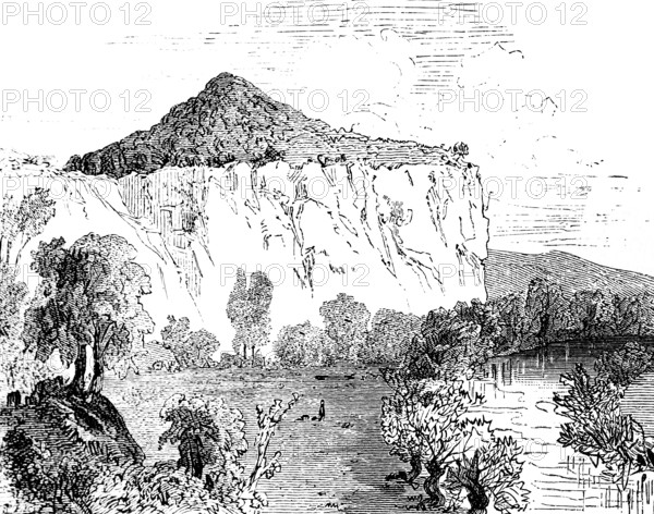 Rock formation Doberschauer Schanze near Bautzen on the Main Spree, Saxon Lusatia, steep slope,