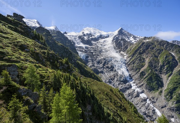 Mountain landscape, view of glacier Glacier de Taconnaz, Chamonix, Haute-Savoie, France, Europe