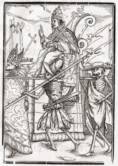 Der Tod kommt für den Papst aus Der Todten Tanz, erschienen in Basel 1843, Death comes for the Pope