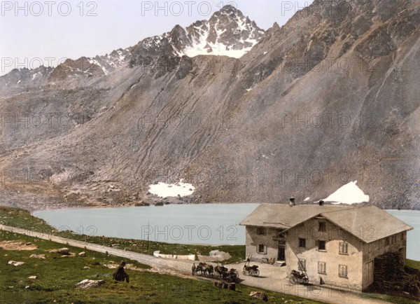 Lower Engadine, Flueela Hospice, Graubuenden, Switzerland, Historical, digitally restored