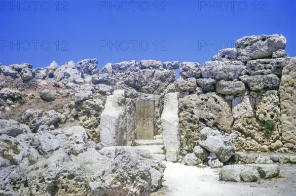 Prehistoric neolithic archaeological site, megalithic temple complex, Ggantija, Gozo, Malta, Europe