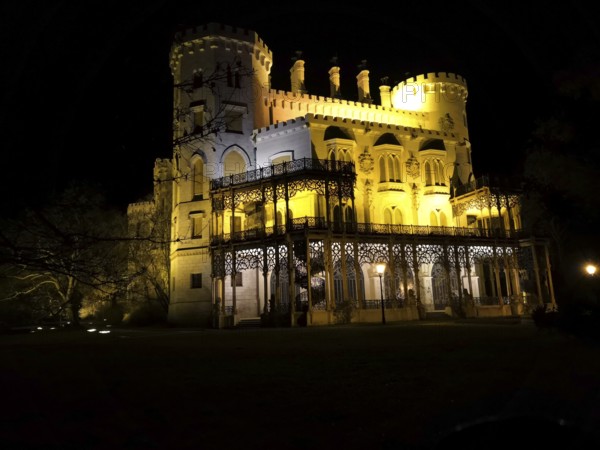 Illuminated castle at night. Hluboká is a historic château situated in Hluboká nad Vltavou. and is