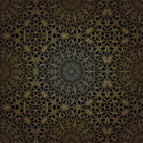 Geometric gold lace seamless pattern. Arabic tile lattice vector background.