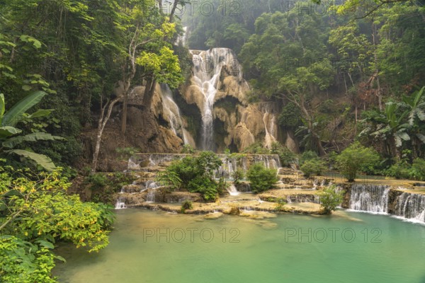 The multi-levelled Kuang Si waterfall near Luang Prabang, Laos, Asia