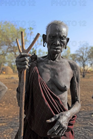 South Ethiopia, in the Maco National Park, in the village of the Mursi, old Mursi woman, with naked