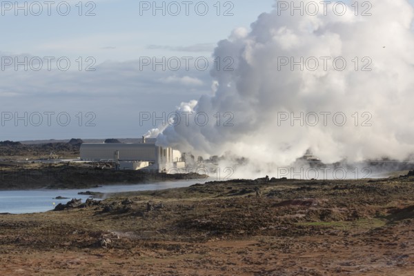 Powerplant.Steam evaporating of the ground at Gunnuhver, close to Reykjanes lighthouse. Gunnuhver