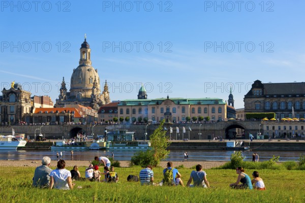 Dresden Silhouette View from Neustätter Elbufer to Dresden Old Town
