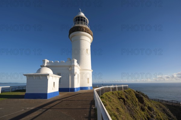 Lighthouse, architecture, design, building, blue sky, seafaring on the coast of Byron bay,