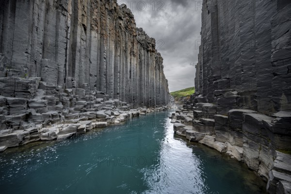 Stuðlagil Canyon, turquoise river between basalt columns, Egilsstadir, Iceland, Europe