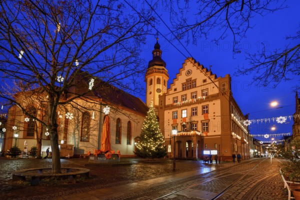 Durlach town hall, blue hour, blue hour, Karlsruhe, Baden-Württemberg, Germany, Europe
