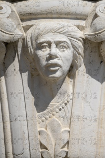 Sculpture on the facade of the Doge's Palace, San Marco district, Venice, Veneto region, Italy,