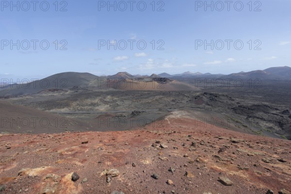 Volcanic landscape in Timanfaya National Park, Lanzarote, Canary Islands, Spain, Europe