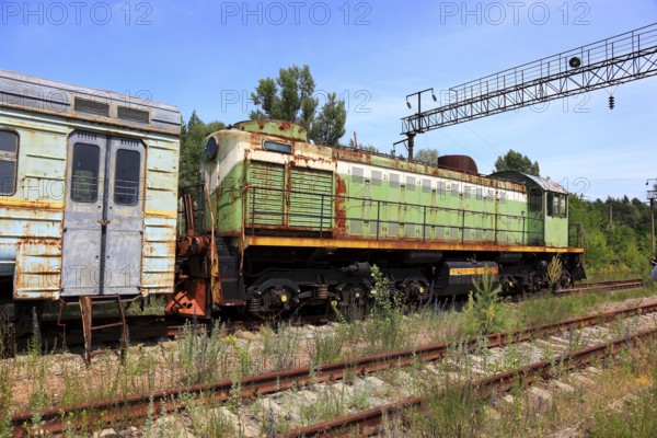 Exclusion zone, locomotive on the site of the former Yaniv railway station, now in the