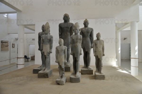 Seven granite statues, among others of Pharaoh Taharqa, 692-664 BC, found in 2003 by the Swiss