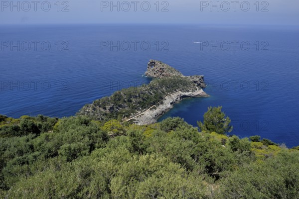 Sa Foradada peninsula with rock hole, between Deià and Valldemossa, Majorca, Balearic Islands,