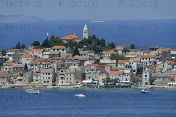 The historic centre of Primosten, Adriatic Sea, Šibenik-Knin, Dalmatia, Croatia, Europe