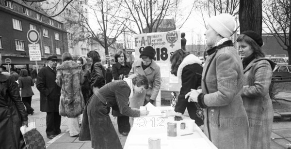 Frauen Aktion Dortmund (FAD) collects signatures at a stand in Dortmund city centre in protest