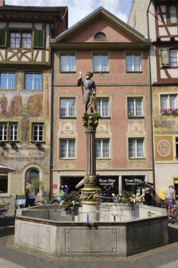 Fountain with fountain figure on the town hall square, Old Town, Stein am Rhein, Canton