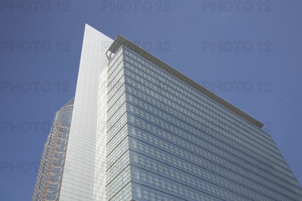 Kastor and Messeturm, view up, glass window, glass building, tower, skyscraper, perspective, Platz