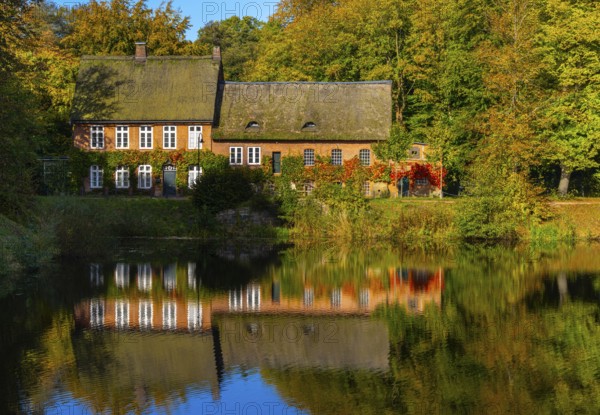 Autumn season, castle park and outbuildings, Ahrensburg, Schleswig-Holstein, Germany, Europe