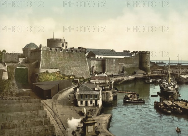 The fort from the swing bridge, Brest, France, c. 1890, Historic, digitally enhanced reproduction