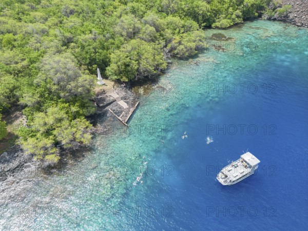 Aerial view of the Captain James Cook Monument, Captain Cook Monument Trail, Kealakekua Bay State