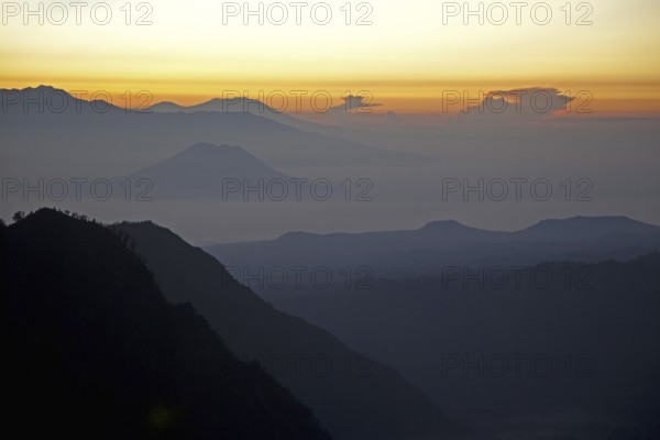 Sunrise seen from Mount Bromo, Gunung Bromo, active volcano and part of the Tengger massif, East