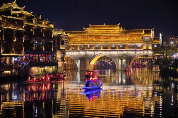 Chinese tourist attraction destination, Feng Huang Ancient Town (Phoenix Ancient Town) on Tuo Jiang