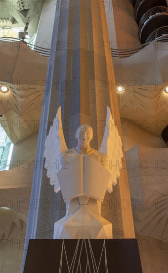 Modern sculptures of the Evangelists in the Sagrada Familia, Barcelona, Catalonia, Spain, Europe
