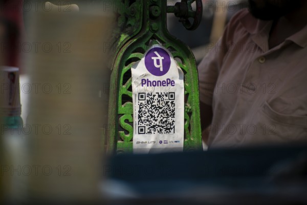 A Unified Payment Interface (UPI) barcode, or QR code, is kept at a stall for customers to make