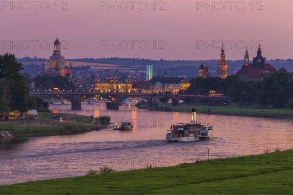Dresden silhouette, evening view from the Waldschlösschen to the Old Town