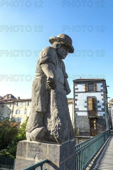 Maringues village. The monumental sculpture of the tanner. Puy de Dome dapartment.