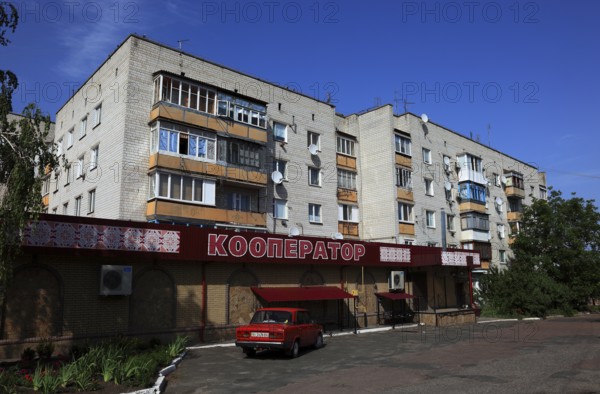 Small village with shops outside the uninhabitable 30-kilometre zone around the Chernobyl power