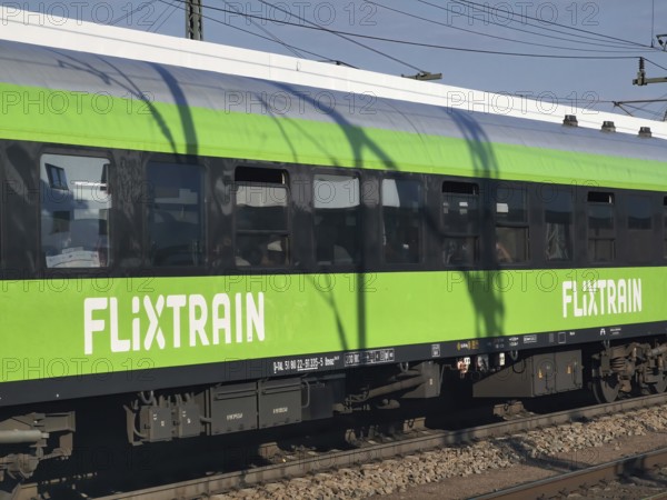 Flixtrain, train of Flixtrain GmbH, a German railway company of Flix SE, here in the station of
