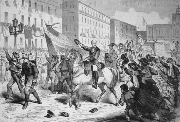Marshal Serrano at the Puerta del Sol in Madrid, 1869, Spain, Historic, digitally restored