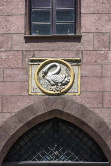 House sign Swan from 1777, an earlier house numbering 1536, Füll 12, Nuremberg, Middle Franconia,