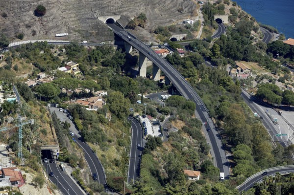 Several motorways and country roads intersect at Taormina, Province of Messina, Sicily, Italy,