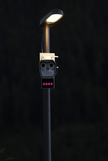 Surveillance camera on a street lamp, Luis Trenker Promenade, walking path, Ortisei, Ortisei, Val