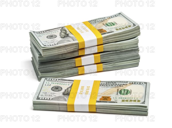 Creative business finance making money concept, stack of bundles of 100 US dollars 2013 edition
