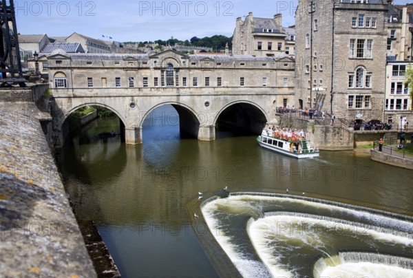 Pulteney Bridge spanning the River Avon in Bath, England completed by 1774 designed Robert Adam in