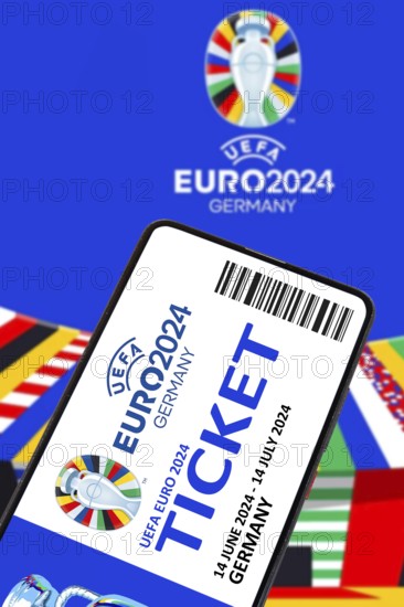 Ticket for UEFA euro 2024 Germany European Football Championship European Championship logo on a