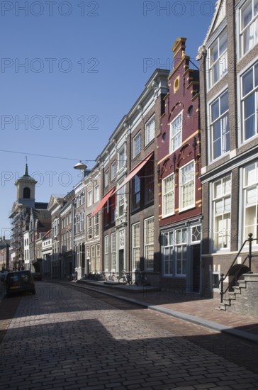 Historic Wijnstraat, Wine Street, houses once occupied by wine importers and traders, Dordrecht,