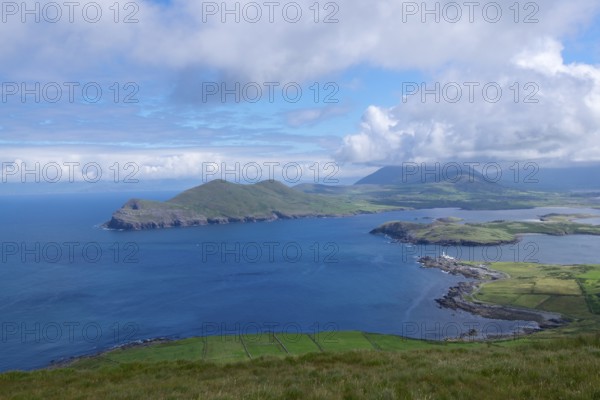View over coast and sea, viewpoint at Geokaun mountain, Valentia Island, County Kerry, Ireland,