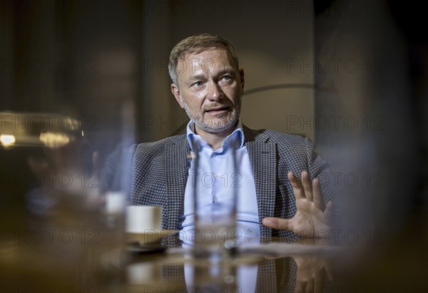Christian Lindner (FDP), Federal Minister of Finance, recorded during an interview in his office at