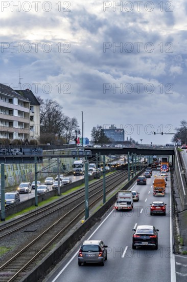 The Hausackerbrücke, inner-city road bridge over the A40 motorway and the U18 light rail line,