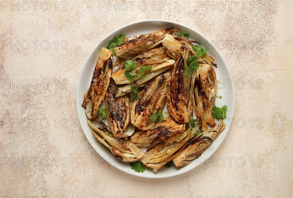 Baked, oven-baked fennel, with spices, in olive oil, homemade, no people