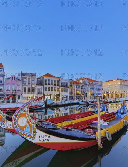 Traditional Moliceiro boats on Aveiro main canal, Aveiro, Portugal, Europe