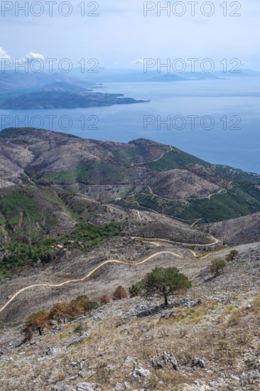 Pantokrator, Corfu, Greece, Mount Pantokrator with a view over the barren mountain landscape and